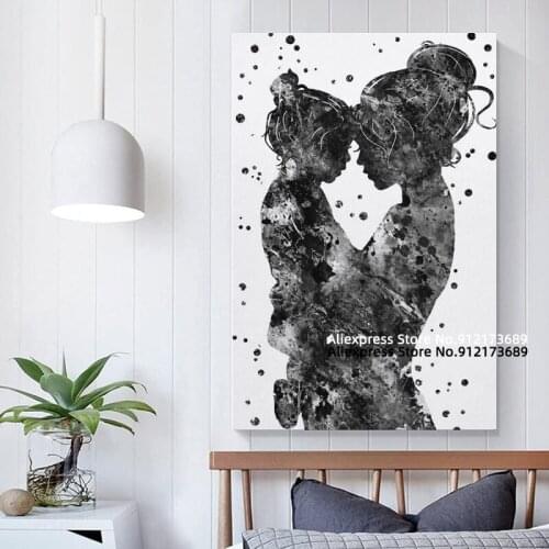 Comics Painting Posters Mother And Daughter Simple Black And White Background Wall Paintings Home Decoration Oil Painting