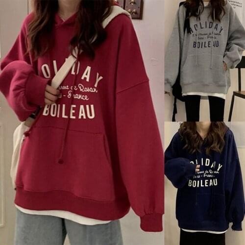 Kili Womens Fashion Casual Hooded Letter Printing Long Sleeve Sweater