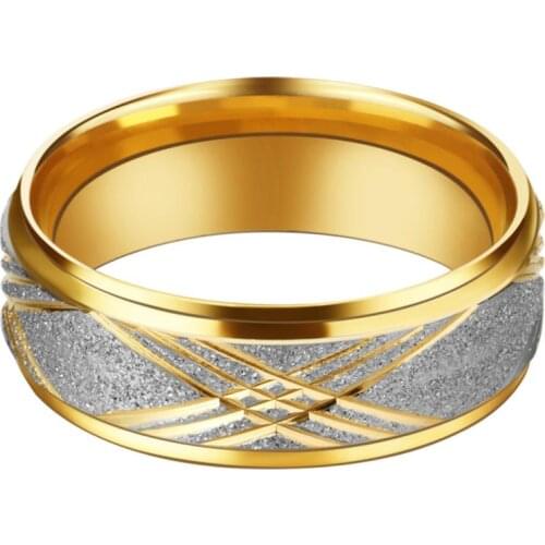 Classic Men Stainless Steel Little Rhinestone Carved Finger Rings Gold Silver Color Casual Wedding Band Rings Jewelry Boyfriend