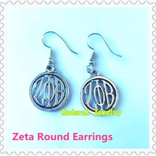 Classic zeta earrings alloy 18mm ZPB round shape dangles alpha hollow out sorority greek charm jewelry in stock,1pair,OGE001