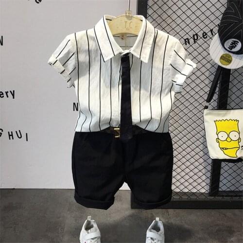 Baby Boys Sets Casual Striped Short Sleeve Shirt Shorts 2pcs Toddler Kids Clothing Sets 2020 Summer Boys Suits Children Clothes