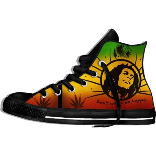 Legend Bob Marley Reggae music Novelty Design Lightweight High Top Canvas Shoes Men Women Casual Breathable Sneakers
