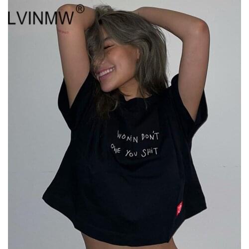 LVINMW Tees Letters Navel Loose Casual Simple Graphic T Shirts Short Sleeve Printed Labeling Stylish Tops Crew Neck Basic Fit
