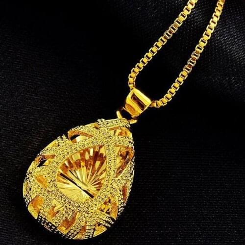 24K Gold Muslim Necklace Women Fashion Islam Jewelry Wedding Engagement Water Drop Turkish Pendant Necklaces Jewelry Gift