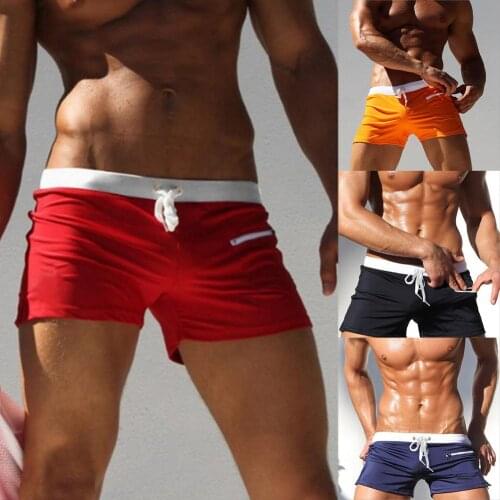 Men Swimwear Color Block Drawstring Swimming Trunks Surf Board Boxers Shorts