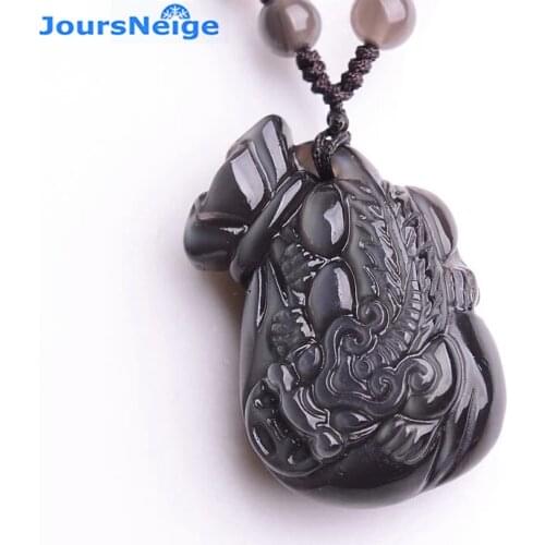 Wholesale Rainbow Eyes Natural Obsidian Stone Necklace Money Bag PiXiu Pendant for Women Men Sweater Chain Fashion Jewelry