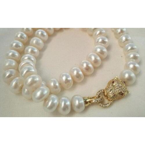 AAA 10-11 MM NATURAL White PEARL NECKLACE CZ clasp 18"