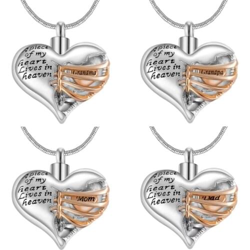 Mom and Dad Grandpa Grandma Cremation Heart Pendant Necklace Keepsake Ashe Holder Urn Tribute Funeral Jewelry