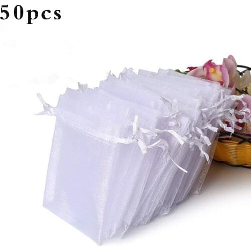 50Pcs Resealable Drawstring Bags Jewelry Packaging Bags Clear Organza Bag Food Candy Storage Package Pouches Gift Bag