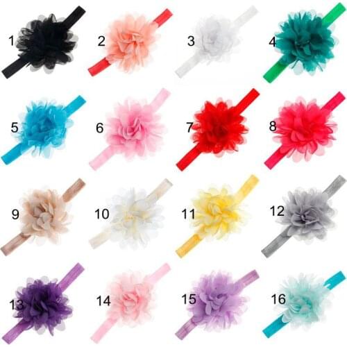 Yundfly 10pcs 4" Chiffon Flower Solid Elastic Headband Hair Band Girls Headwear Kids Hair Accessories(Color:20 Colors)