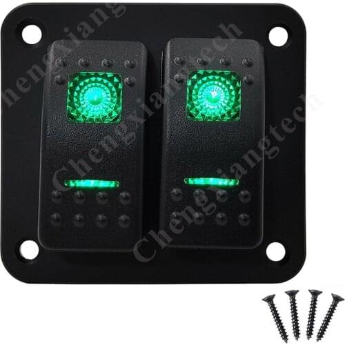 Pre-wired 2 Gang Aluminum Rocker Switch Panel for Car Boat Marine Truck Auto Parts DIY, Green Led, Free Stickers