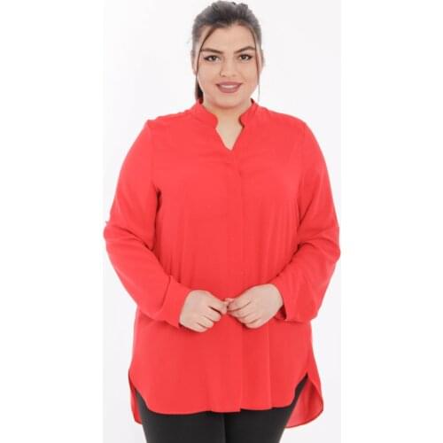 Hanezza Plus Size Crew Neck Pleated Blouse