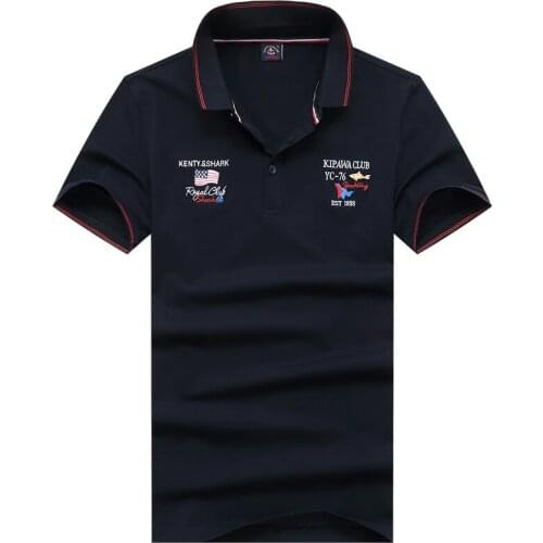 Kenty Shark Brand Mens Polo Shirt Short Sleeve Navy Blue White 100% Cotton Breathable Summer Polo Shirts Men Casual Business