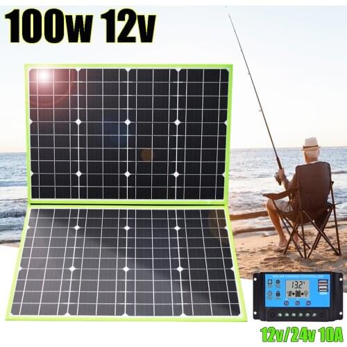 Solar panel 12v 100w kit complete foldable folding portable cellphone car battery charger for car boat hiking camping powerbank