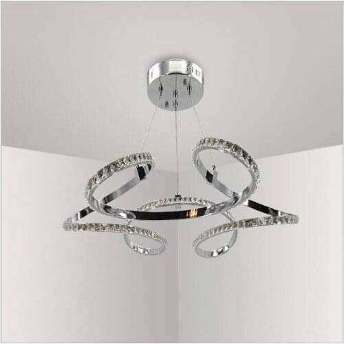 Modern LED Crystal Chandelier Lights Lamp Chrome Aluminum Living Room Cristal Lustre D65cm AC Pendant Hanging Ceiling Fixtures