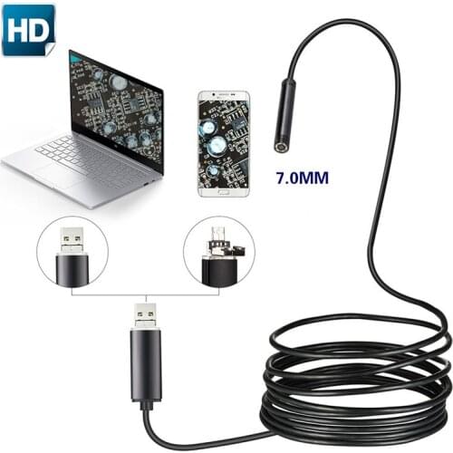 7mm 2in 1 USB Endoscope 480P HD Snake Tube and Android Borescope USB Endoscopio Inspection Micro Camera for PC Smart Phone