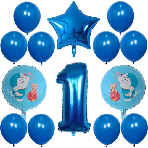 14Pcs Jingle Cat Foil Balloon Cartoon Robot Cat Children 1 2 3 4 5Year Birthday Party Doraemon Decoration Inflatable Air Balloon