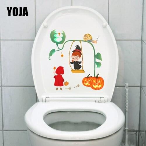 YOJA 21.7X23.7CM Cartoon Home Decor Wall Sticker Halloween Cute Little Witch Toilet Seat Decal T5-1289