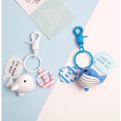 Fun mini pink cute whale dolphin boat cartoon keychain beluga anchor key ring kawaii llaveros para mujer Car accessories