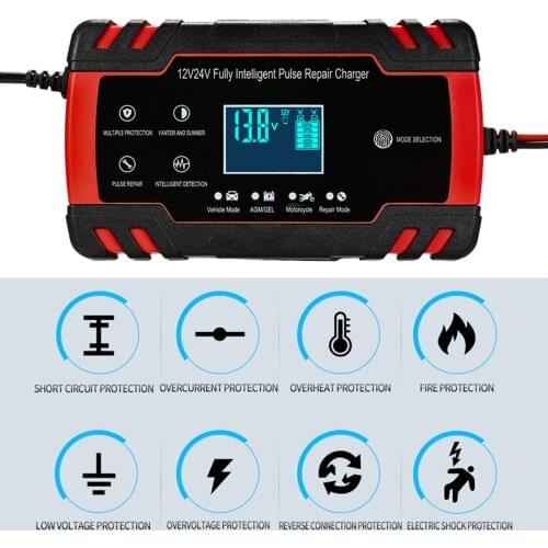 Full Automatic Car Battery Charger 12V 6A/8A 24V 4A Power Pulse Repair Chargers Battery Wet Dry Lead Acid Digital LCD Display