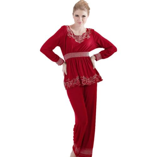 Womens Pajamas Cotton Pullover Pajama Set Autumn Winter Sleep Wear Cotton Home Wear