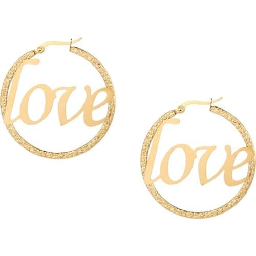 Titanium Steel Earring Gold Color Small Circle With LOVE Letter Huggie Hoop Punk Round Drop Earrings For Women Fine Jewelry