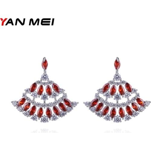 Yan Mei Flabellate Dress Study Earrings For Women Cute Bohemia Cubic Zirconia Brincos For Party YME7632