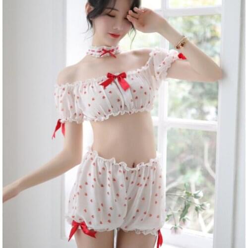 Women Chiffon Ruffled Sling Bra Shorts Underwear Pajamas Set Household Fairy Princess Pijama