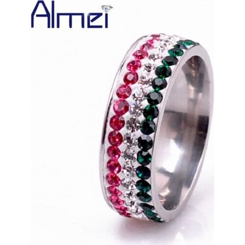 Almei Colorful CZ Zircon Rings for Women Jewelry with Cubic Zirconia Stainless Steel Ring Los Anillos de Boda Lovers Gift YL001