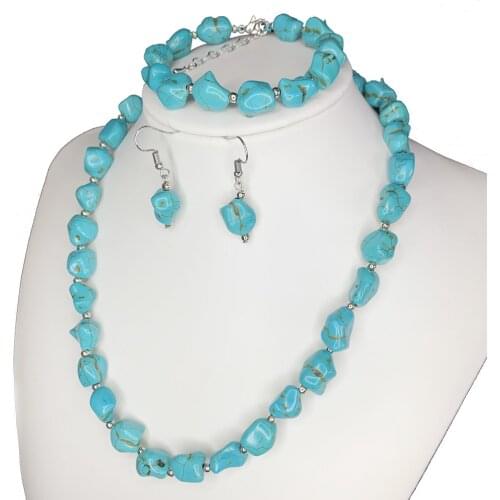 Womens Fashion Handmade Strand Necklace Knotted Turquoises Stone Beads Boho Short Chain Clavicle Jewelry Bracelet Earrings B506