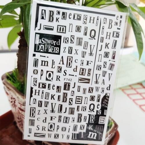 3D Nail Sticker Black White English Letters Stickers for Nails Self-Adhesive Design Stickers for Manicure Nail Art Decoration