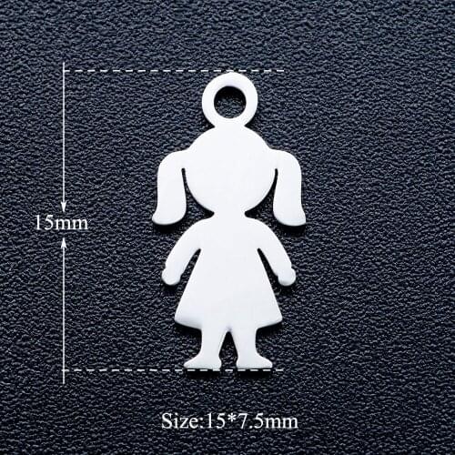 5pcs/lot High Quality 316L Stainless Steel Little Girl DIY Charm Pendant Wholesale Jewelry Making Accessories 15*7.5mm