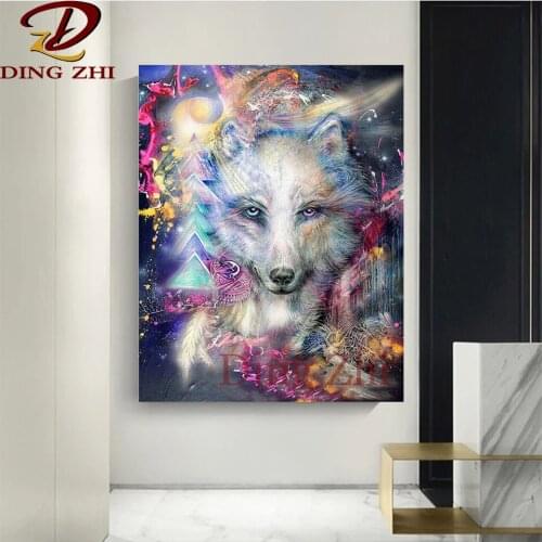 Handmade Gift 5D Diamond Painting Animal Snow Wolf Totem Diy Full Square Round Drill Cross Stitch Kit Embroidery Mosaic Poster