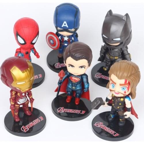 6pcs/set DC Justice League & Marvel Avengers Super Hero Characters 10cm Model Vinyl Figure Doll Toys for Children Colleaction