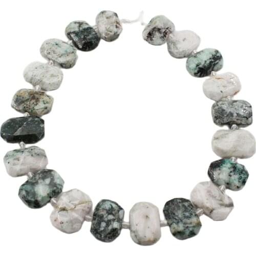 APDGG Natural Chunky Faceted Green Moss Agate Slab Cushion Rectangle 16" Strand Jewelry Making DIY
