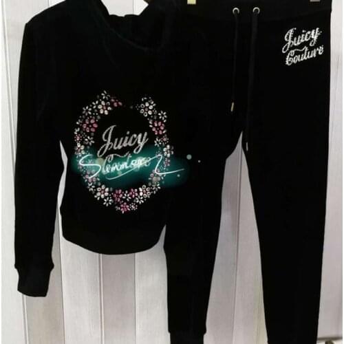 Velvet Tracksuit Two Piece Set Women Sexy Hooded Long Sleeve Top And Pants Bodysuit Suit Runway Fashion