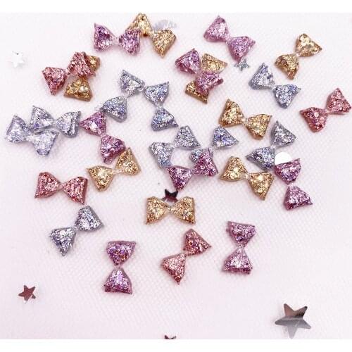 Shiny Resin 6mm*10mm Mini Cute Glitter Bow Flatback Rhinestone 60pcs DIY Scrapbook Crystal Nail Art Craft OW98