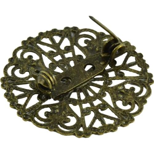 10-Piece Filigree Flower Blank Brooch Settings Lapel Pin Safety