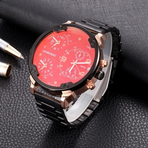 Brand Watches Men red Steel strip Quartz Sport Clock Business Multiple time zones Chronograph watch dz style Relogio Masculino