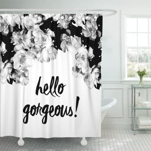 Black Graphic Rose Floral with Text Tee Girl Shower Curtains Waterproof Polyester Fabric 72 x 72 inches with Hooks