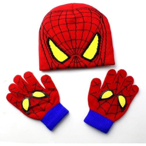 Disney Marvel Spiderman Winter Childrens Warm Hat Boys Girls Anime Cute Cartoon Bay Hat Children Knitted Hat Glove Set Gift
