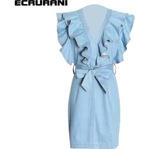 Модные джинсовые платья ECRURANI China At AliExpress