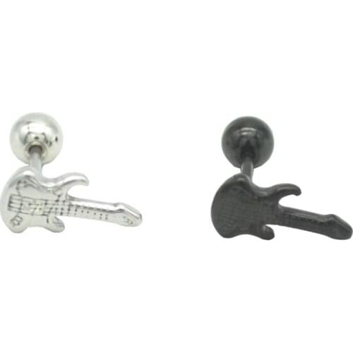 Guitar Ear Stud Music Fashion Earring 20G Body Jewelry Stainless Steel Punk Hiphop