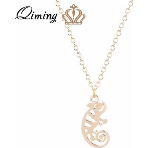 QIMING Gold Chameleon Necklace For Women Girls Korean Vintage Jewelry Men Male Pendant Necklaces Best Gifts Collier