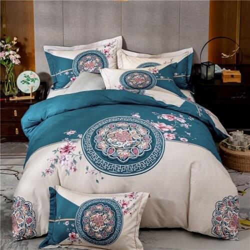 Luxury Chinese Style 100% Cotton Printing Bedding Set Queen King Double Duvet Cover Set Bedspread Bed Linen Pillowcases For Home
