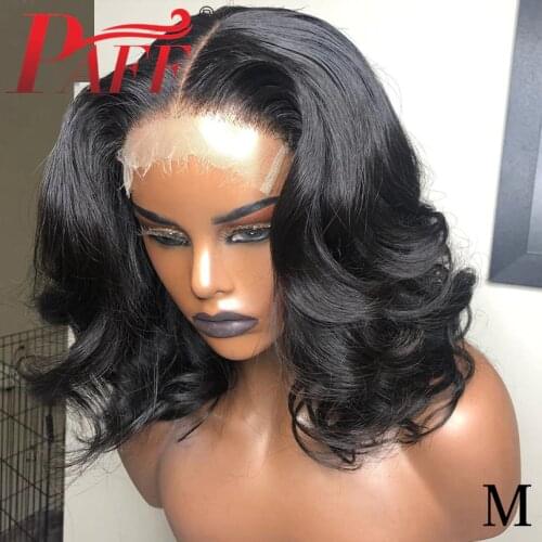 PAFF Short Human Hair Wigs Peruvian 13*4 Body Wave Wig Hair Pre-Plucked Hairline 8-18 Inch Bob Lace Closure Wigs 180 Density