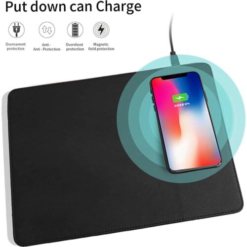 Besegad 2 in 1 5W Wireless Charger Mousepad PU Leather Mouse Pad Mat for Samsung Galaxy Note 10 Plus Huawei One Plus Xiaomi