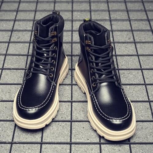 WEH Leather Men Winter Boots Handmade Retro Mens Boot Warm Chunky Boots Velet Shoes High Top martin Boot Winter boots for men