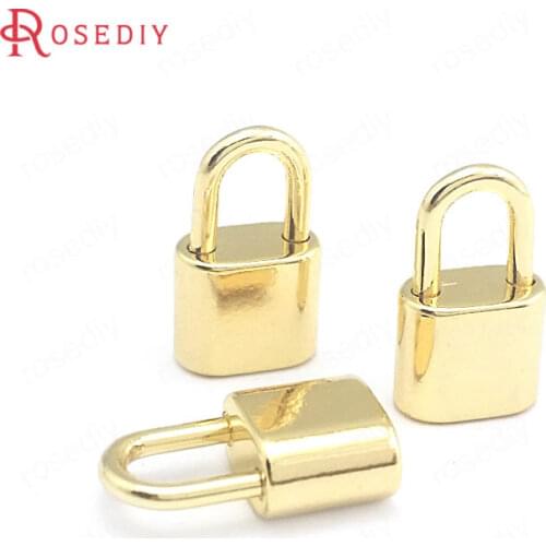 40379)10PCS 7.3x12.7MM 24K Gold Color Brass Glossy 3D Lock Charms Pendants Jewelry Making Supplies Diy Findings Accessories