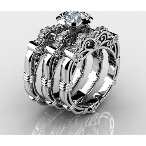 Modyle Fashion 2 Pcs/Set Red Crystal Ring Jewelry Wedding Rings For Women Girls Engagement Wedding Ring Set